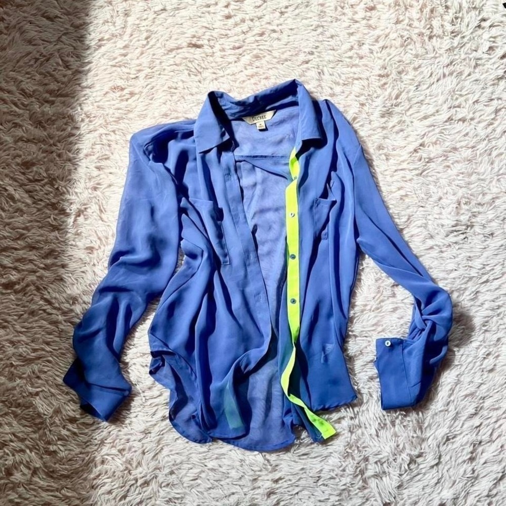 Vivid Colorful Neon Bright Sheer Whimsical Flowy Lightweight Button Down Women M